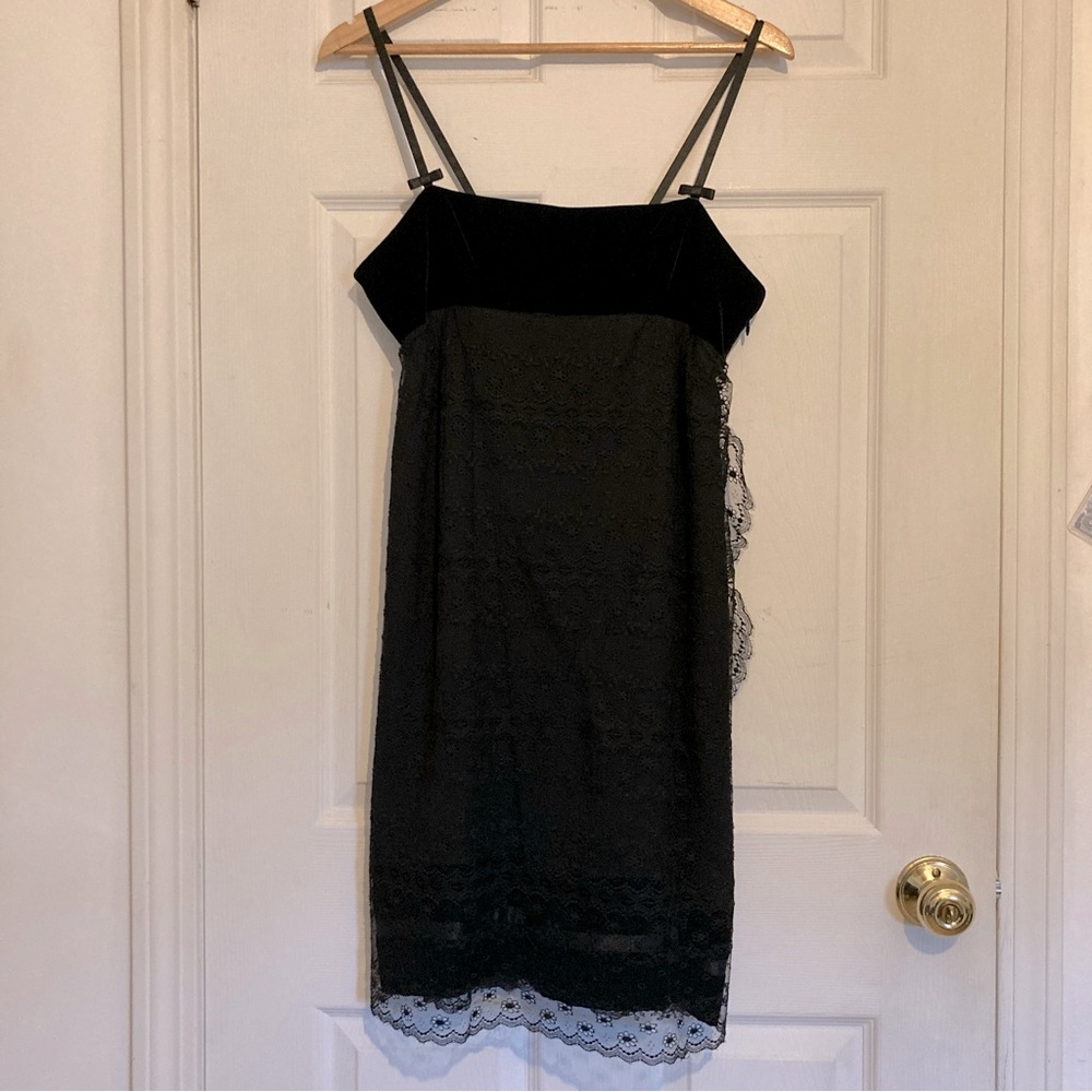 Vintage Lanvin Silk and Velvet Dress with Floral Lace Overlay